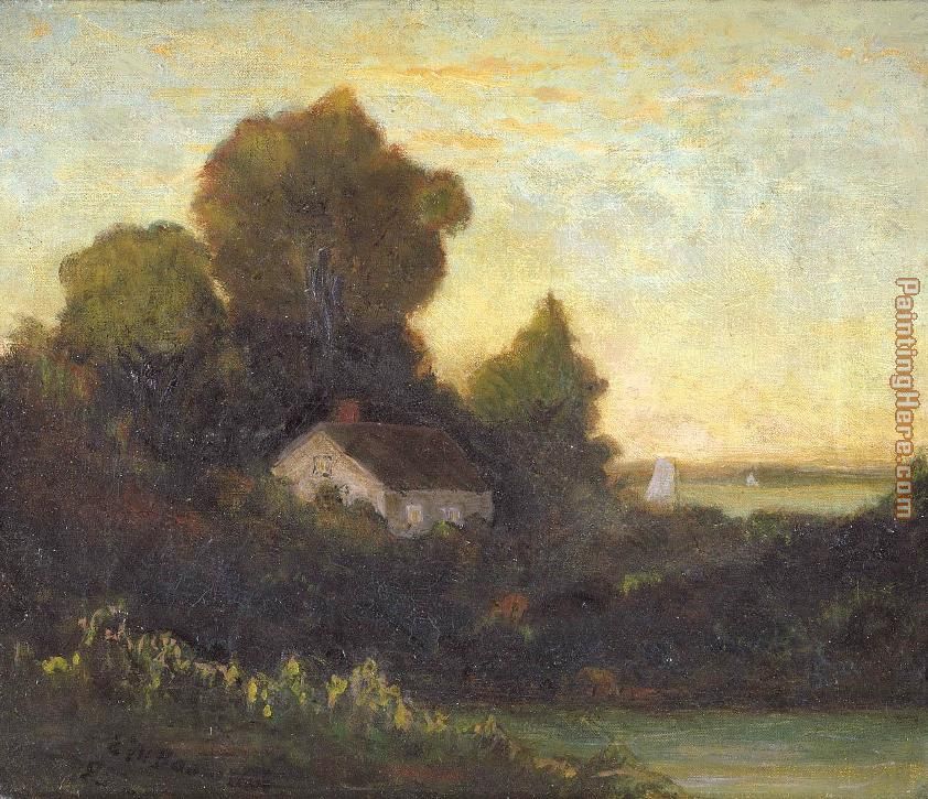 house in woods near lake